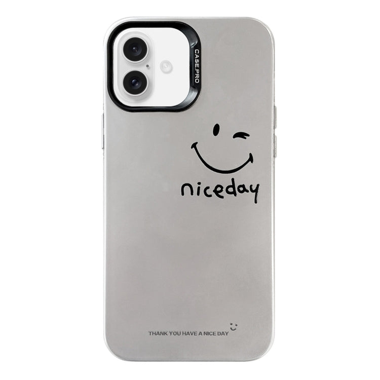 For iPhone 16 Electroplated Silver Series PC Protective Phone Case(Simple Smiley Face) - iPhone 16 Cases by PMC Jewellery | Online Shopping South Africa | PMC Jewellery | Buy Now Pay Later Mobicred