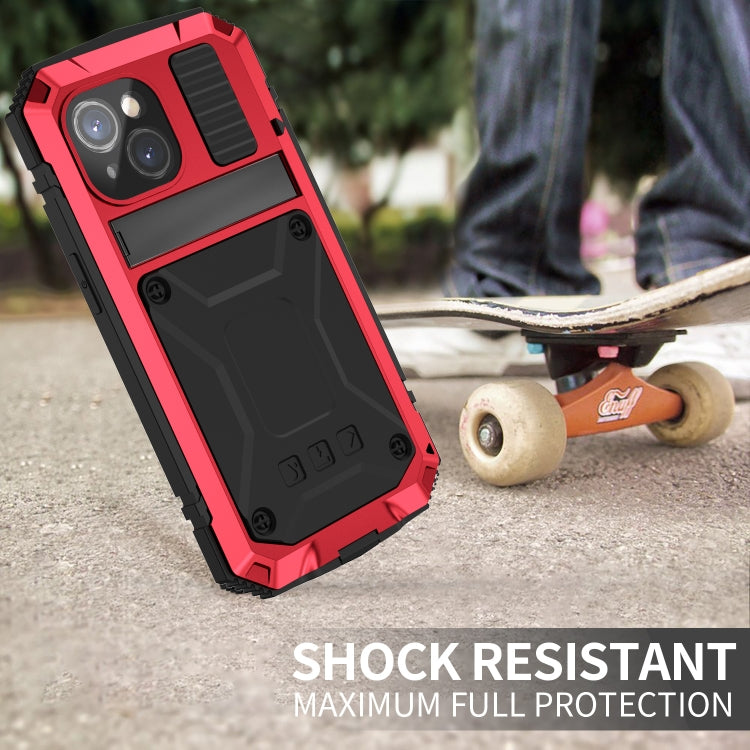 For iPhone 15 Plus R-JUST Shockproof Life Waterproof Dust-proof Metal + Silicone Phone Case with Holder(Red) - iPhone 15 Plus Cases by R-JUST | Online Shopping South Africa | PMC Jewellery