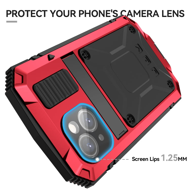 For iPhone 15 Plus R-JUST Shockproof Life Waterproof Dust-proof Metal + Silicone Phone Case with Holder(Red) - iPhone 15 Plus Cases by R-JUST | Online Shopping South Africa | PMC TechLife