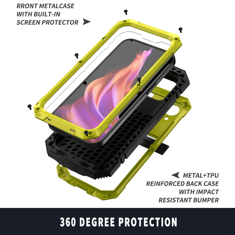 For iPhone 15 Plus R-JUST Shockproof Life Waterproof Dust-proof Metal + Silicone Phone Case with Holder(Yellow) - iPhone 15 Plus Cases by R-JUST | Online Shopping South Africa | PMC Jewellery