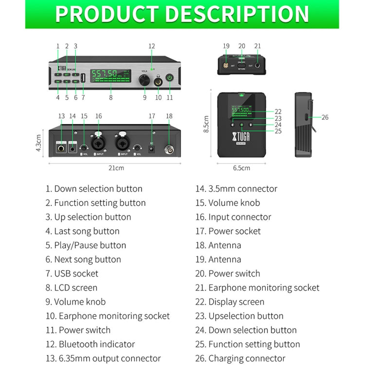 XTUGA SEM100 Professional Wireless In Ear Monitor System 2 BodyPacks(AU Plug) - Microphone by XTUGA | Online Shopping South Africa | PMC Jewellery | Buy Now Pay Later Mobicred