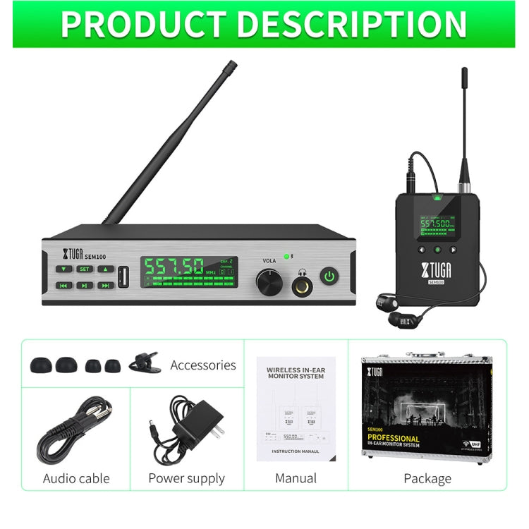 XTUGA SEM100 Professional Wireless In Ear Monitor System 2 BodyPacks(UK Plug) - Microphone by XTUGA | Online Shopping South Africa | PMC Jewellery | Buy Now Pay Later Mobicred