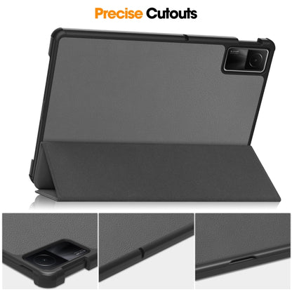 For Xiaomi Redmi Pad SE Custer Pure Color 3-Fold Holder Leather Tablet Case(Grey) - More Tablet Cases by PMC Jewellery | Online Shopping South Africa | PMC Jewellery