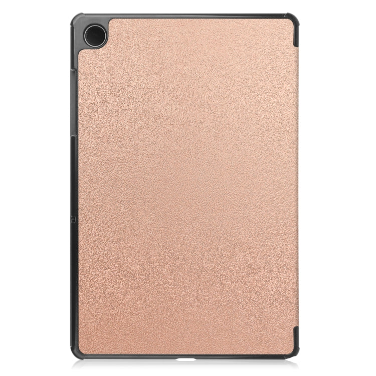 For Samsung Galaxy Tab A9 Custer Pure Color 3-Fold Holder Leather Tablet Case(Rose Gold) - Others by PMC Jewellery | Online Shopping South Africa | PMC Jewellery | Buy Now Pay Later Mobicred