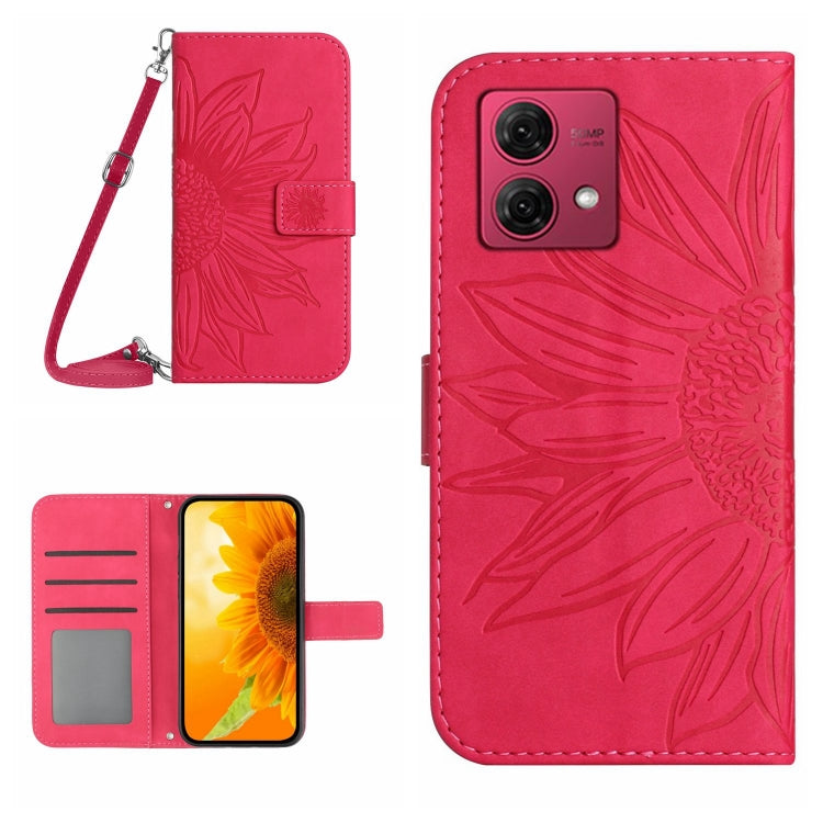 For Motorola Moto G84 HT04 Skin Feel Sun Flower Embossed Flip Leather Phone Case with Lanyard(Rose Red) - Motorola Cases by PMC Jewellery | Online Shopping South Africa | PMC Jewellery | Buy Now Pay Later Mobicred