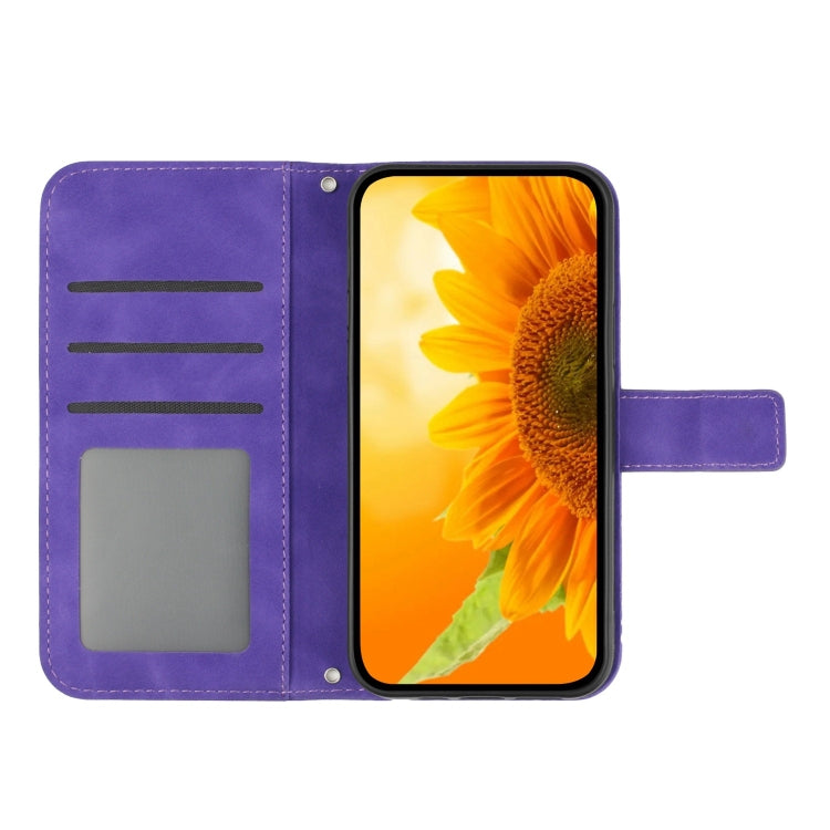 For Motorola Edge 40 Neo HT04 Skin Feel Sun Flower Embossed Flip Leather Phone Case with Lanyard(Dark Purple) - Motorola Cases by PMC Jewellery | Online Shopping South Africa | PMC Jewellery | Buy Now Pay Later Mobicred