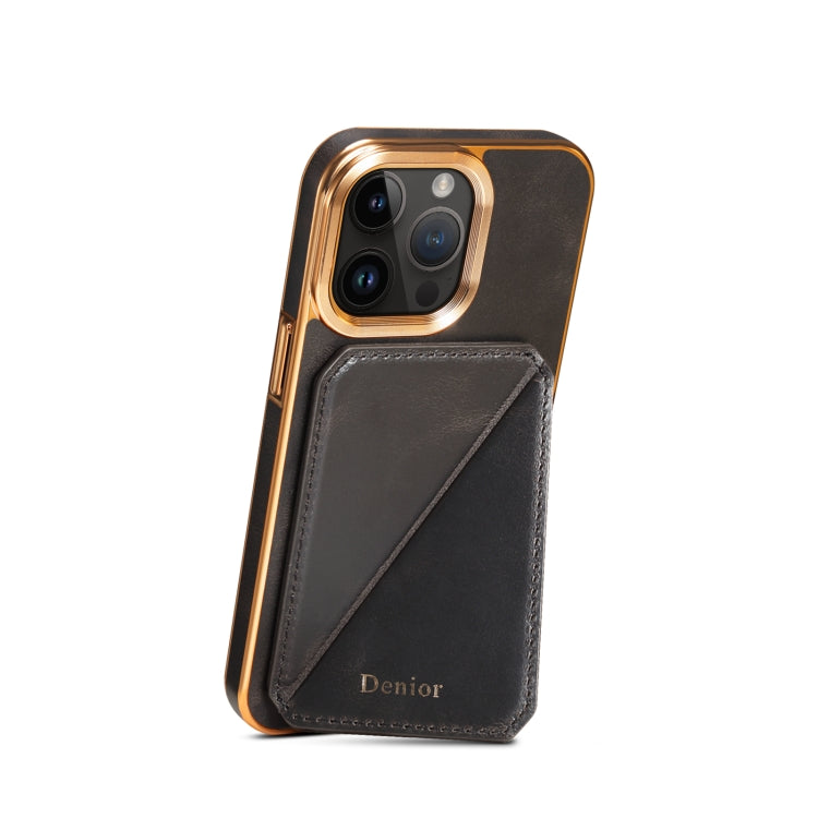 For iPhone 15 Pro Max Denior Oil Wax Leather Electroplating Card Slot Holder Phone Case(Black) - iPhone 15 Pro Max Cases by Denior | Online Shopping South Africa | PMC Jewellery | Buy Now Pay Later Mobicred