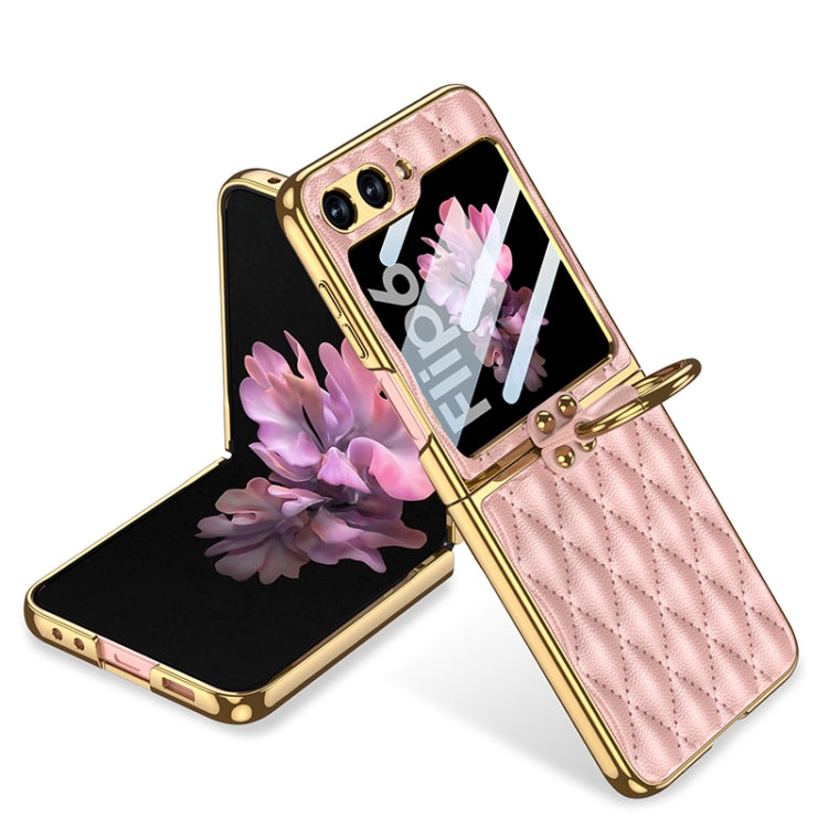 For Samsung Galaxy Z Flip6 GKK Integrated Plating Diamond Texture PU Phone Case with Ring(Pink) - Galaxy Z Flip6 5G Cases by GKK | Online Shopping South Africa | PMC Jewellery | Buy Now Pay Later Mobicred