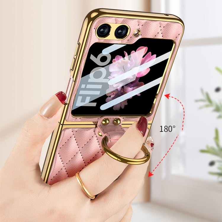 For Samsung Galaxy Z Flip6 GKK Integrated Plating Diamond Texture PU Phone Case with Ring(Pink) - Galaxy Z Flip6 5G Cases by GKK | Online Shopping South Africa | PMC Jewellery | Buy Now Pay Later Mobicred