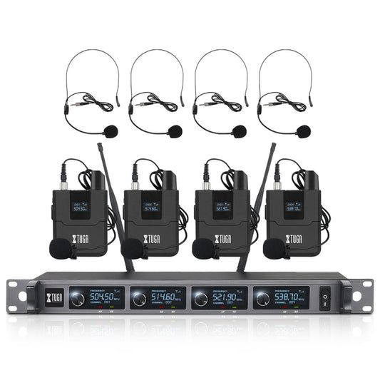 XTUGA A140-B Wireless Microphone System 4 BodyPack Headset Lavalier Microphone(US Plug) - Microphone by XTUGA | Online Shopping South Africa | PMC Jewellery | Buy Now Pay Later Mobicred