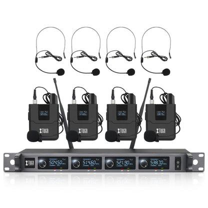 XTUGA A140-B Wireless Microphone System 4 BodyPack Headset Lavalier Microphone(AU Plug) - Microphone by XTUGA | Online Shopping South Africa | PMC Jewellery | Buy Now Pay Later Mobicred