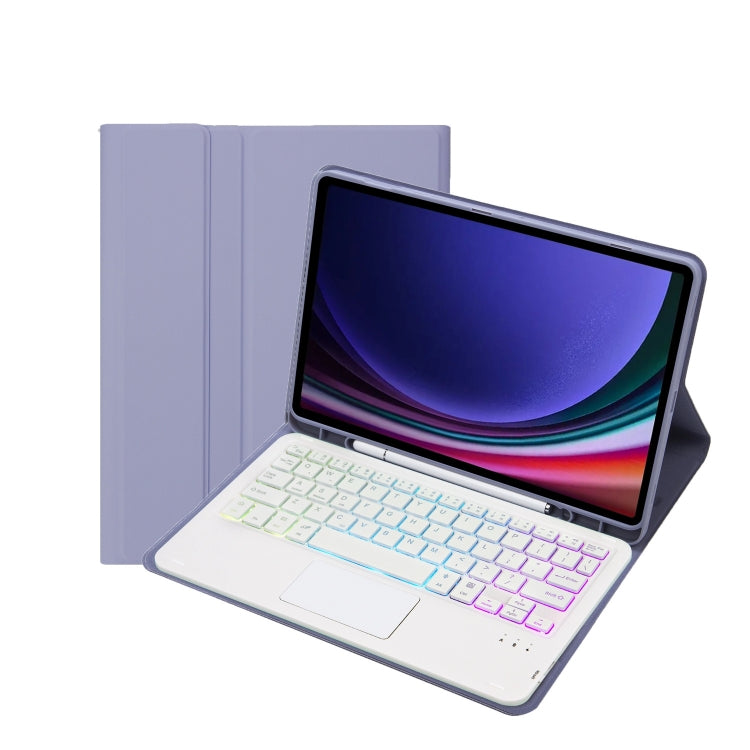 For Samsung Galaxy Tab S9 Candy Color Touch Backlight Bluetooth Keyboard Leather Tablet Case with Pen Holder(Purple) - Samsung Keyboard by PMC TechLife | Online Shopping South Africa | PMC TechLife