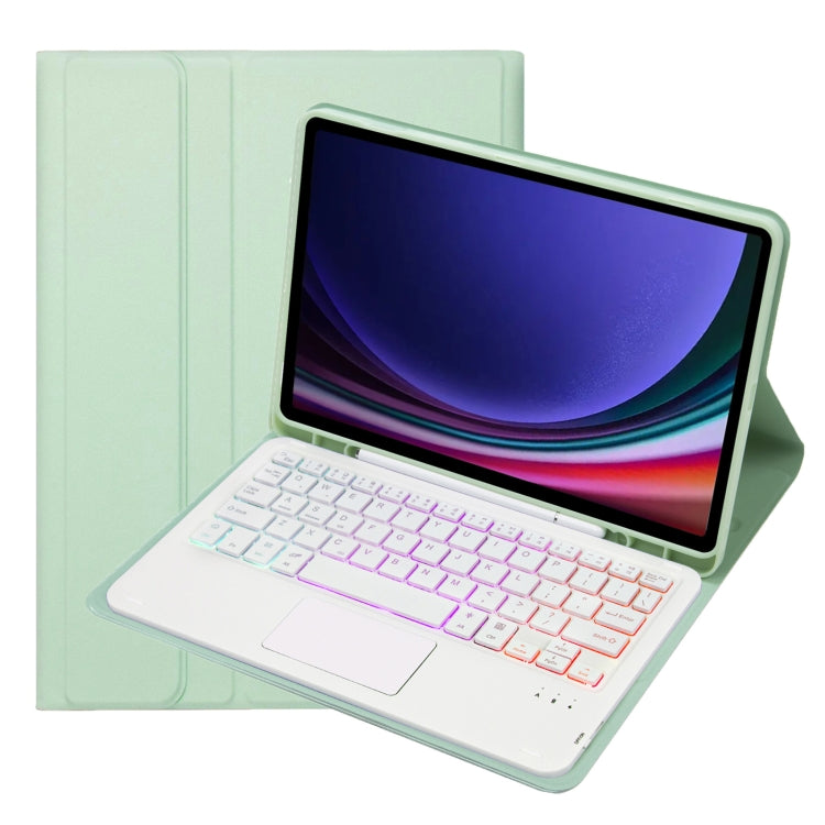 For Samsung Galaxy Tab S9 FE Candy Color Touch Backlight Bluetooth Keyboard Leather Tablet Case with Pen Holder(Light Green) - Samsung Keyboard by PMC Jewellery | Online Shopping South Africa | PMC Jewellery