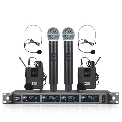 XTUGA A140-HB Wireless Microphone System 4 Channel Handheld Lavalier Headset Microphone(AU Plug) - Microphone by XTUGA | Online Shopping South Africa | PMC Jewellery | Buy Now Pay Later Mobicred