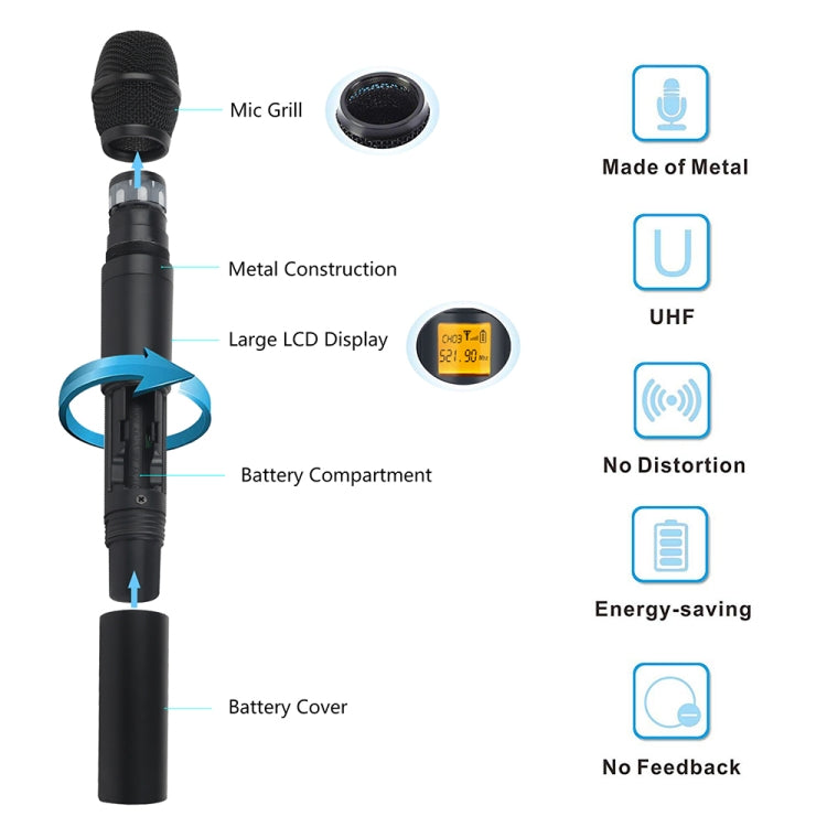 XTUGA A400-H Professional 4-Channel UHF Wireless Microphone System with 4 Handheld Microphone(AU Plug) - Microphone by XTUGA | Online Shopping South Africa | PMC Jewellery | Buy Now Pay Later Mobicred