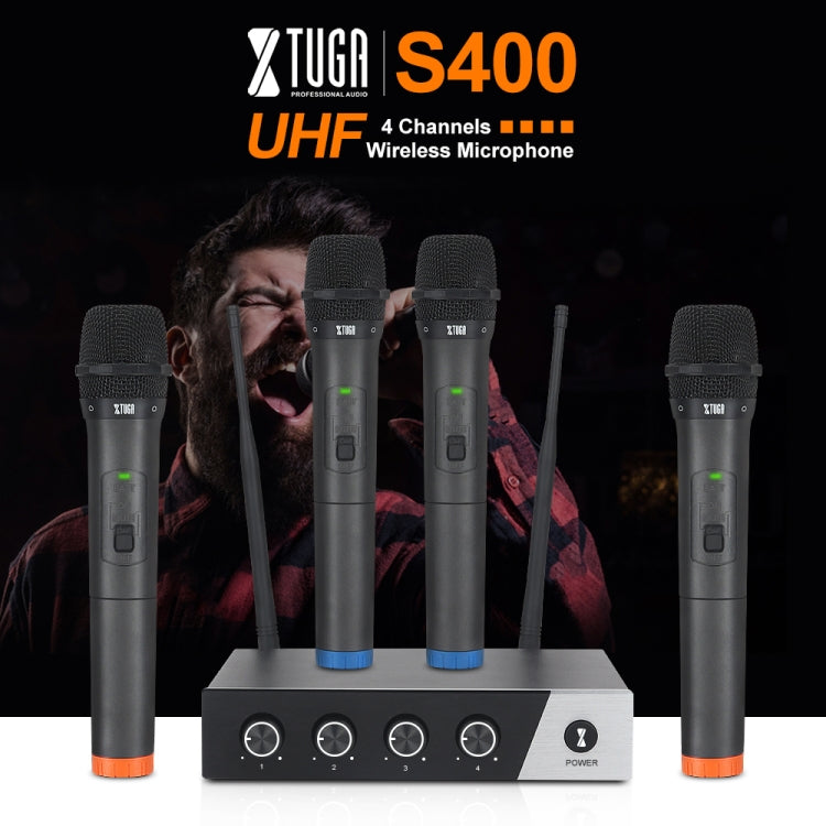 XTUGA S400 Professional 4-Channel UHF Wireless Microphone System with 4 Handheld Microphone(EU Plug) - Microphone by XTUGA | Online Shopping South Africa | PMC Jewellery | Buy Now Pay Later Mobicred