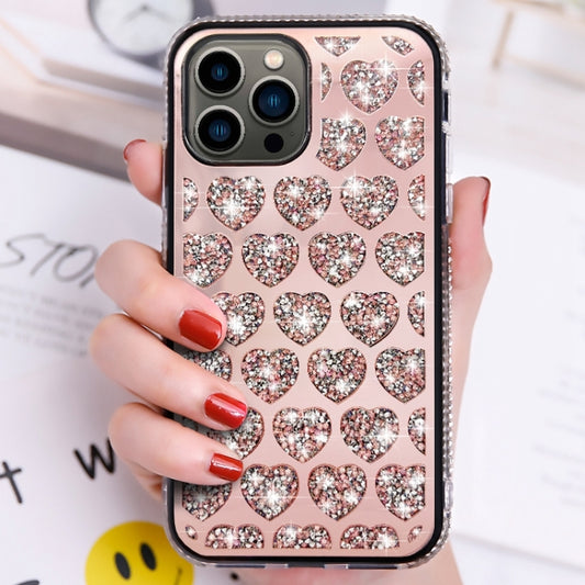 For iPhone 14 Pro Max Love Hearts Diamond Mirror TPU Phone Case(Rose Gold) - iPhone 14 Pro Max Cases by PMC Jewellery | Online Shopping South Africa | PMC Jewellery