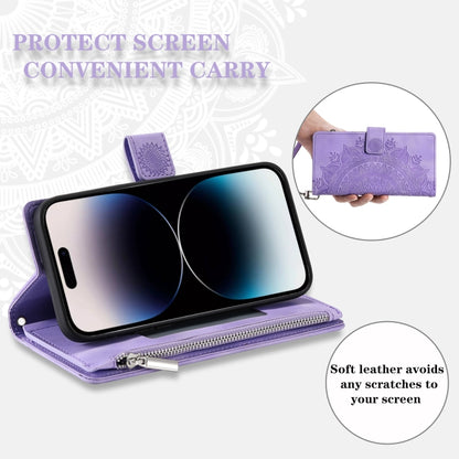 For iPhone 16 Plus Multi-Card Totem Zipper Leather Phone Case(Purple) - iPhone 16 Plus Cases by PMC Jewellery | Online Shopping South Africa | PMC Jewellery | Buy Now Pay Later Mobicred