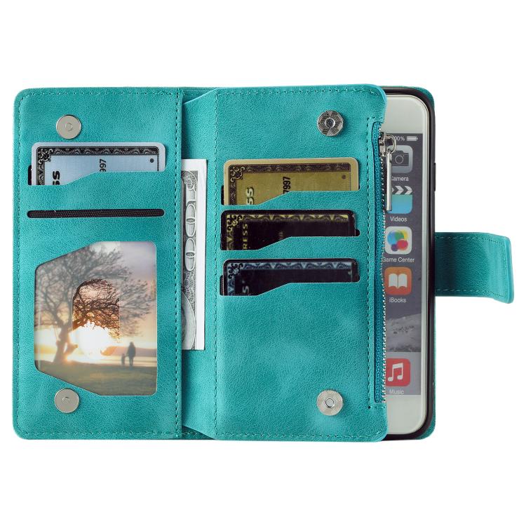For iPhone 16e Multi-Card Totem Zipper Leather Phone Case(Green) - iPhone 16e Cases by PMC TechLife | Online Shopping South Africa | PMC TechLife | Buy Now Pay Later Mobicred