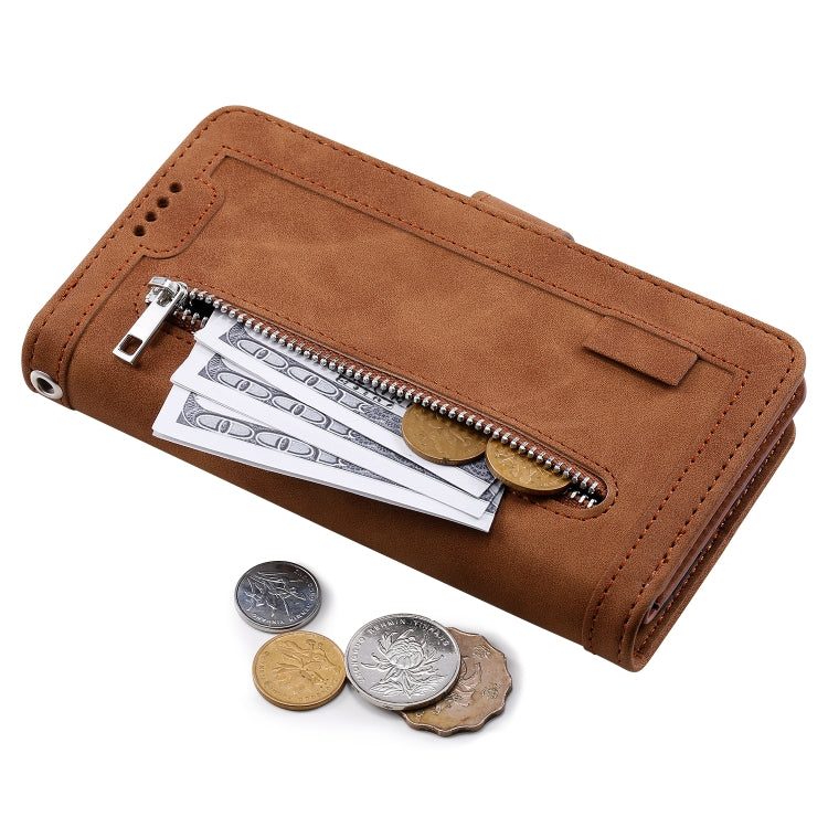 For iPhone 16 Pro Nine Card Zipper Bag Leather Phone Case with Lanyard(Brown) - iPhone 16 Pro Cases by PMC TechLife | Online Shopping South Africa | PMC TechLife | Buy Now Pay Later Mobicred