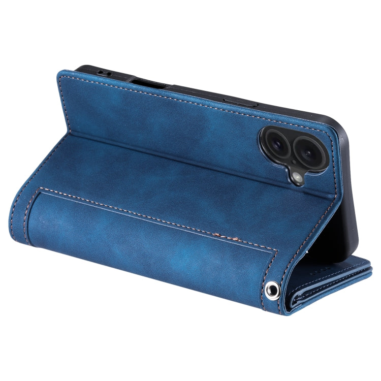 For iPhone 16 Plus Nine Card Zipper Bag Leather Phone Case with Lanyard(Blue) - iPhone 16 Plus Cases by PMC TechLife | Online Shopping South Africa | PMC TechLife | Buy Now Pay Later Mobicred