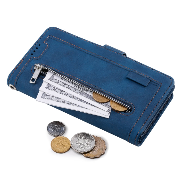 For iPhone 16 Plus Nine Card Zipper Bag Leather Phone Case with Lanyard(Blue) - iPhone 16 Plus Cases by PMC TechLife | Online Shopping South Africa | PMC TechLife | Buy Now Pay Later Mobicred