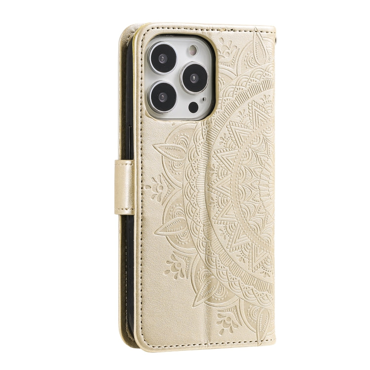 For iPhone 16 Pro Max Totem Flower Embossed Leather Phone Case(Gold) - iPhone 16 Pro Max Cases by PMC Jewellery | Online Shopping South Africa | PMC Jewellery | Buy Now Pay Later Mobicred