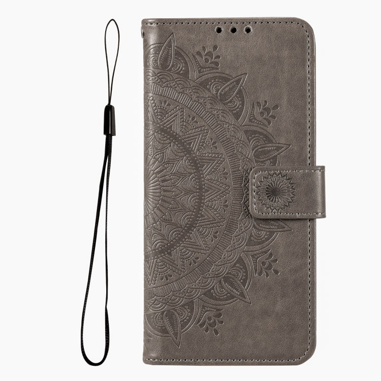 For iPhone 16 Pro Max Totem Flower Embossed Leather Phone Case(Grey) - iPhone 16 Pro Max Cases by PMC Jewellery | Online Shopping South Africa | PMC Jewellery | Buy Now Pay Later Mobicred