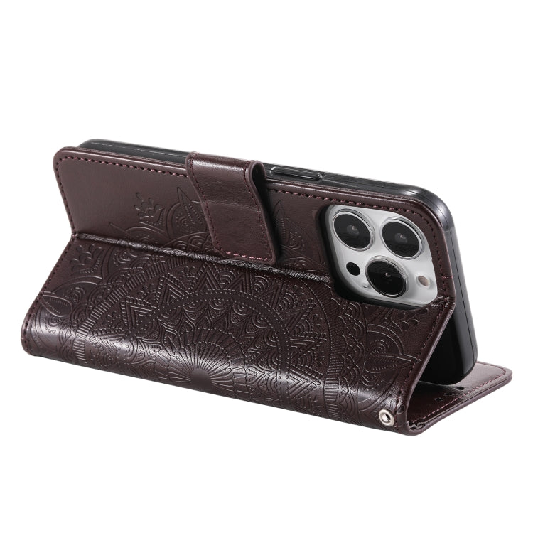 For iPhone 16 Pro Max Totem Flower Embossed Leather Phone Case(Brown) - iPhone 16 Pro Max Cases by PMC Jewellery | Online Shopping South Africa | PMC Jewellery | Buy Now Pay Later Mobicred