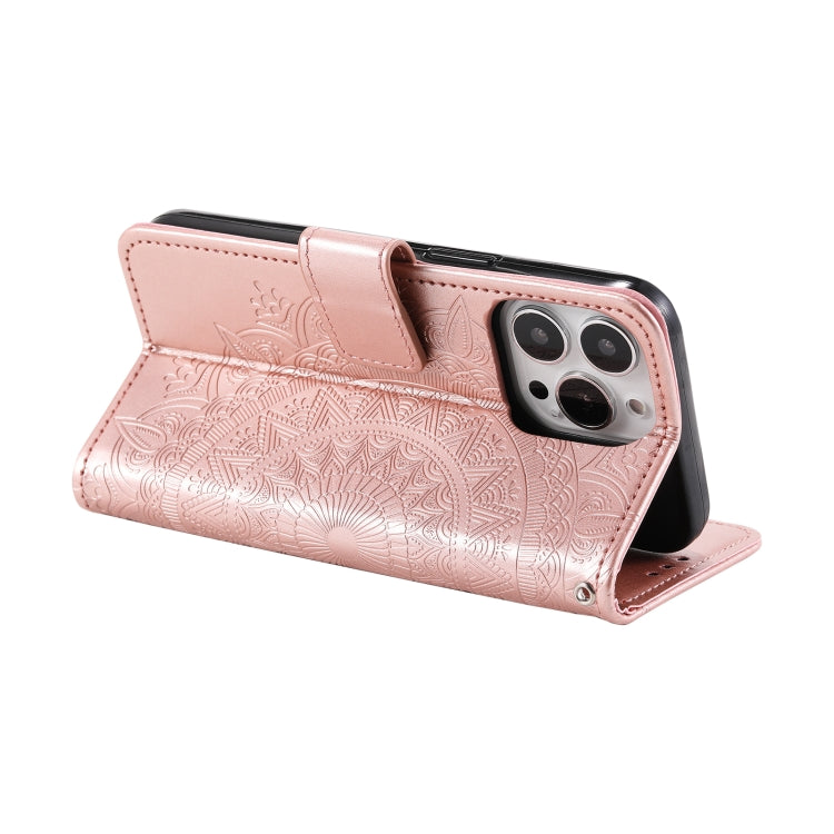 For iPhone 16 Pro Totem Flower Embossed Leather Phone Case(Rose Gold) - iPhone 16 Pro Cases by PMC Jewellery | Online Shopping South Africa | PMC Jewellery | Buy Now Pay Later Mobicred