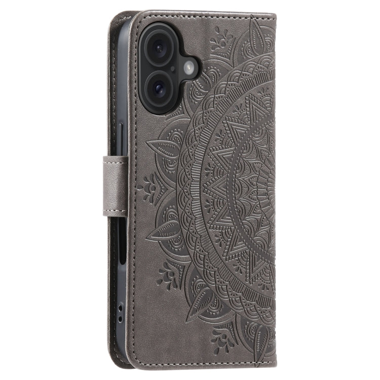 For iPhone 16 Plus Totem Flower Embossed Leather Phone Case(Grey) - iPhone 16 Plus Cases by PMC TechLife | Online Shopping South Africa | PMC TechLife | Buy Now Pay Later Mobicred