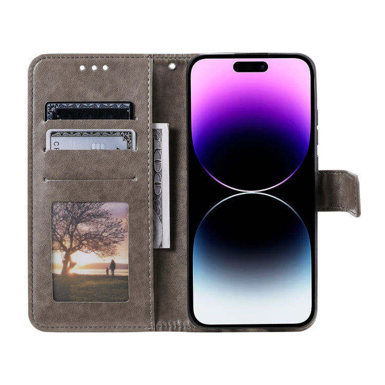 For iPhone 16 Plus Totem Flower Embossed Leather Phone Case(Grey) - iPhone 16 Plus Cases by PMC TechLife | Online Shopping South Africa | PMC TechLife | Buy Now Pay Later Mobicred