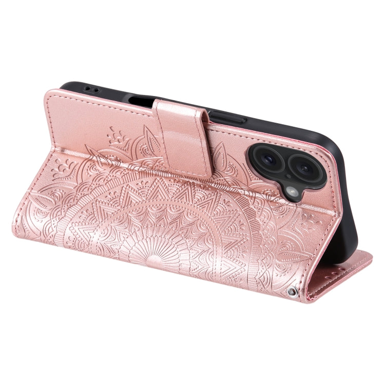 For iPhone 16 Plus Totem Flower Embossed Leather Phone Case(Rose Gold) - iPhone 16 Plus Cases by PMC Jewellery | Online Shopping South Africa | PMC Jewellery | Buy Now Pay Later Mobicred