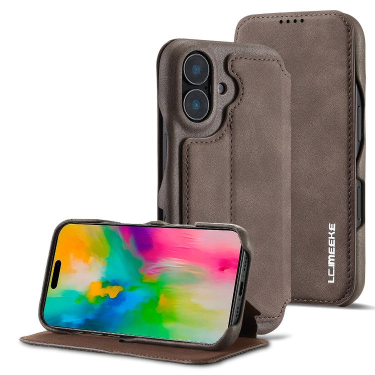 For iPhone 16 LC.IMEEKE Hon Ancient Series Flip Leather Phone Case(Coffee) - iPhone 16 Cases by LC.IMEEKE | Online Shopping South Africa | PMC Jewellery | Buy Now Pay Later Mobicred