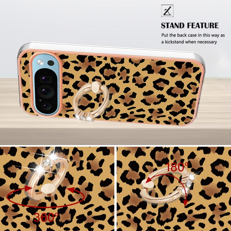 For Google Pixel 9 Pro XL Electroplating Dual-side IMD Phone Case with Ring Holder(Leopard Print) - Google Cases by PMC Jewellery | Online Shopping South Africa | PMC Jewellery | Buy Now Pay Later Mobicred