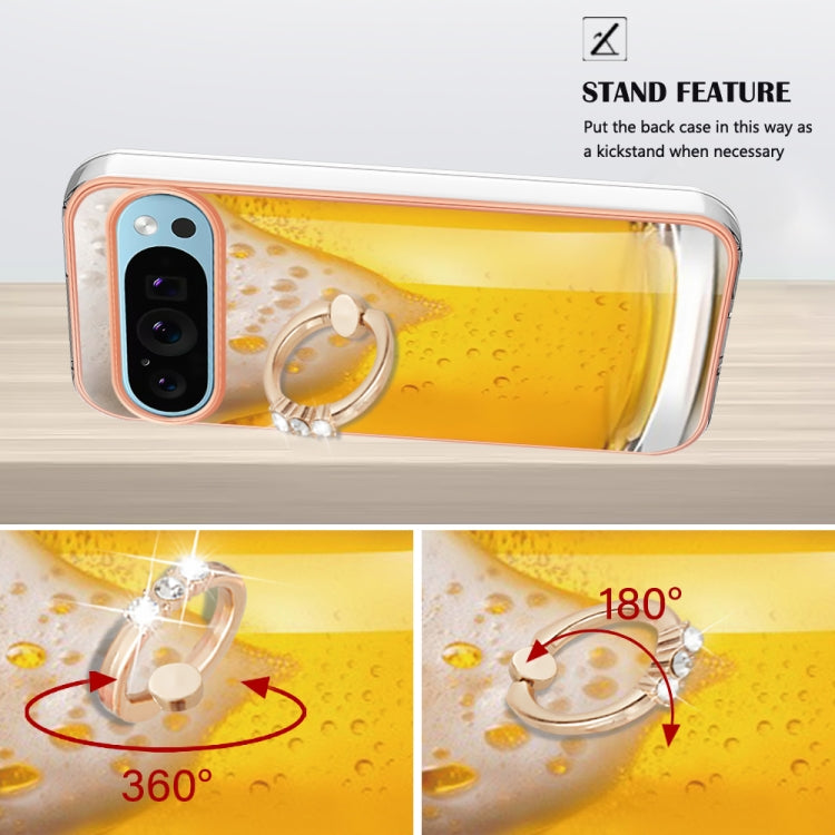 For Google Pixel 9 Pro XL Electroplating Dual-side IMD Phone Case with Ring Holder(Draft Beer) - Google Cases by PMC TechLife | Online Shopping South Africa | PMC TechLife | Buy Now Pay Later Mobicred