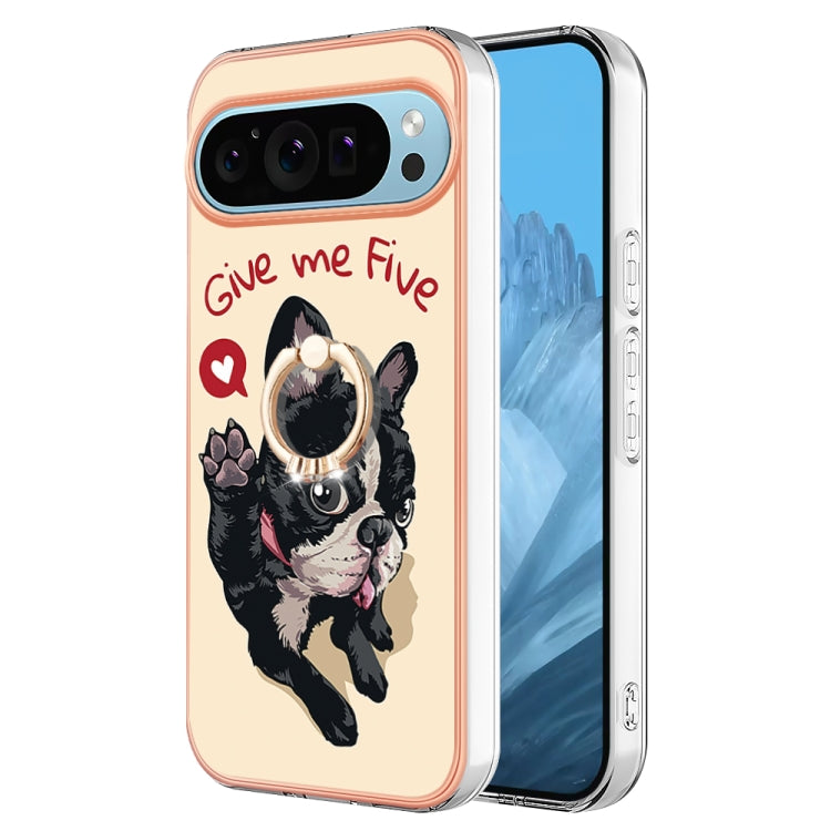 For Google Pixel 9 / 9 Pro Electroplating Dual-side IMD Phone Case with Ring Holder(Lucky Dog) - Google Cases by PMC Jewellery | Online Shopping South Africa | PMC Jewellery | Buy Now Pay Later Mobicred