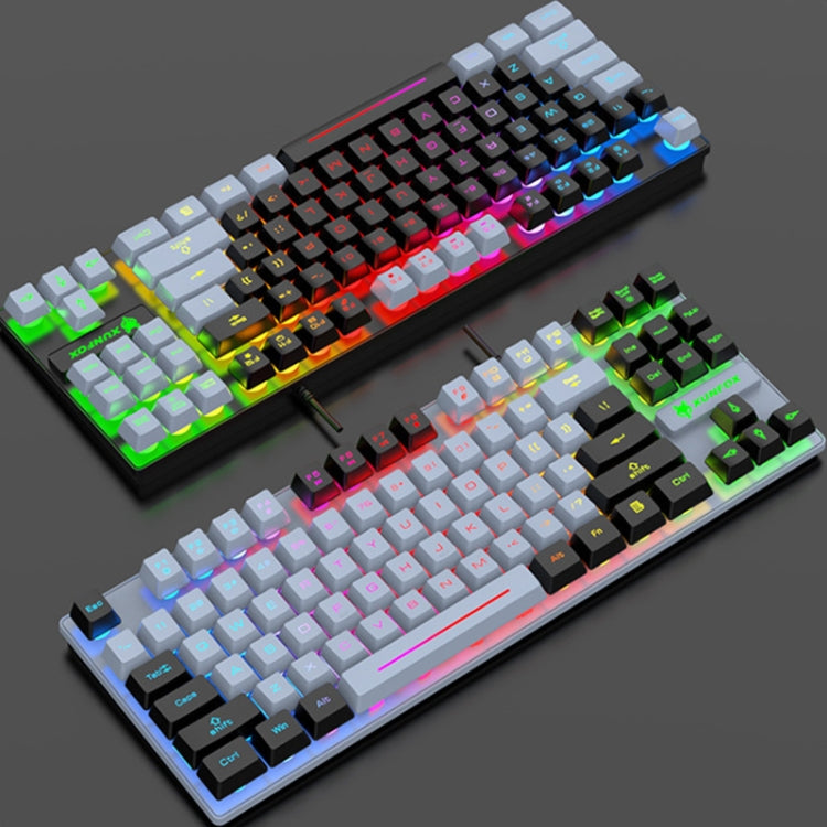 XUNFOX K10 87-Keys Rainbow Blacklit USB Wired Gaming Keyboard, Cable Length: 1.5m(Grey Black) - Wired Keyboard by PMC Jewellery | Online Shopping South Africa | PMC Jewellery | Buy Now Pay Later Mobicred