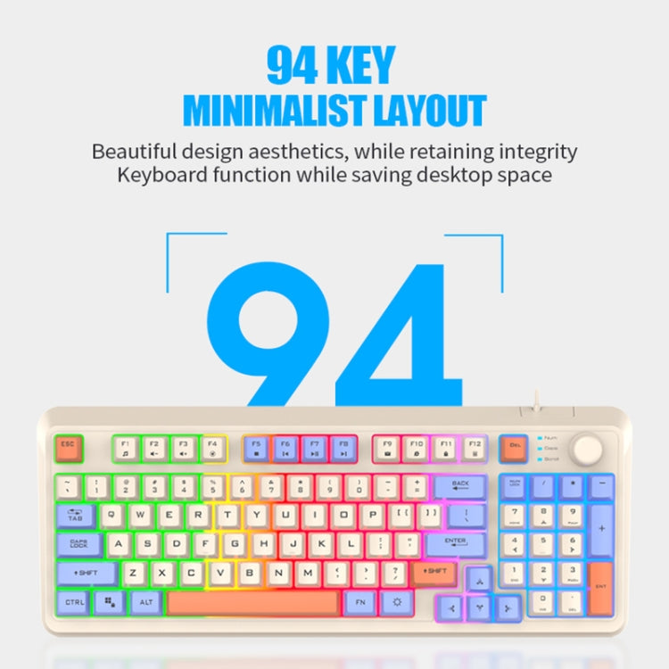 XUNFOX K82 Three-colors 94-Keys Blacklit USB Wired Gaming Keyboard, Cable Length: 1.5m(Lake Blue) - Wired Keyboard by PMC Jewellery | Online Shopping South Africa | PMC Jewellery | Buy Now Pay Later Mobicred