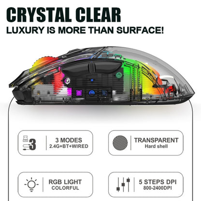 XUNFOX XYH20RGB 2.4G + BT + Wired Transparent 2400DPI RGB Light Gaming Mouse(Black) - Wireless Mice by PMC Jewellery | Online Shopping South Africa | PMC Jewellery | Buy Now Pay Later Mobicred