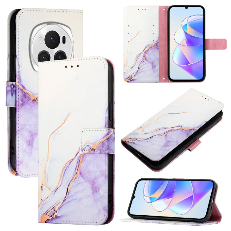 For Honor Magic6 Pro PT003 Marble Pattern Flip Leather Phone Case(White Purple) - Honor Cases by PMC Jewellery | Online Shopping South Africa | PMC Jewellery | Buy Now Pay Later Mobicred