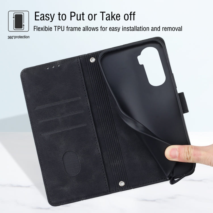 For Honor 90 Lite Skin-feel Embossed Leather Phone Case(Black) - Honor Cases by PMC TechLife | Online Shopping South Africa | PMC TechLife