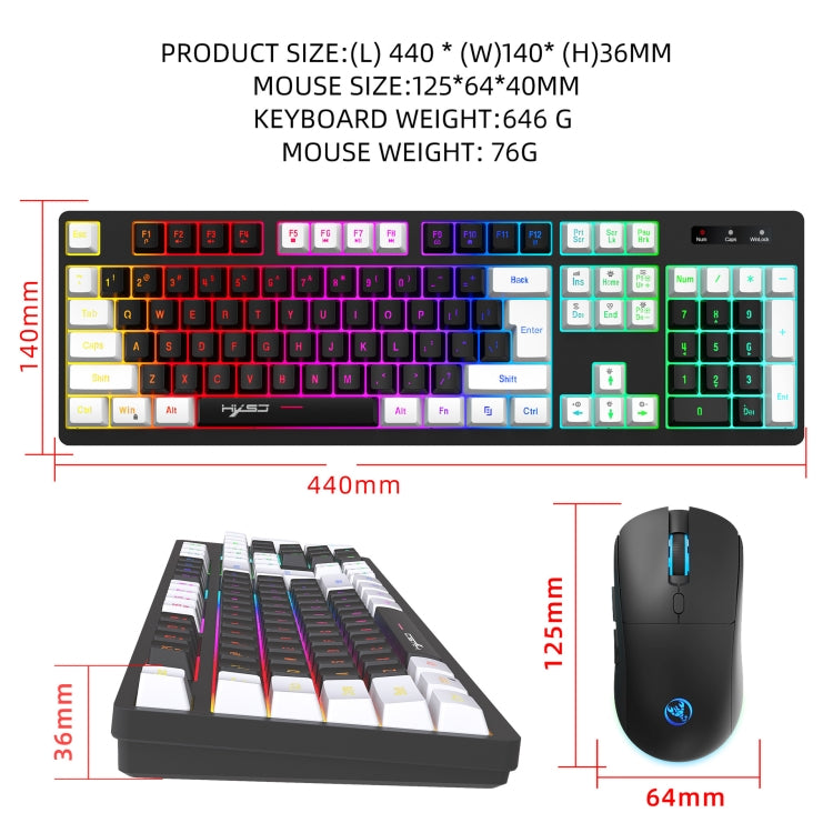 HXSJ L98 2.4G Wireless RGB Keyboard and Mouse Set 104 Keys + 1600DPI Mouse(White) - Wireless Keyboard by HXSJ | Online Shopping South Africa | PMC Jewellery | Buy Now Pay Later Mobicred