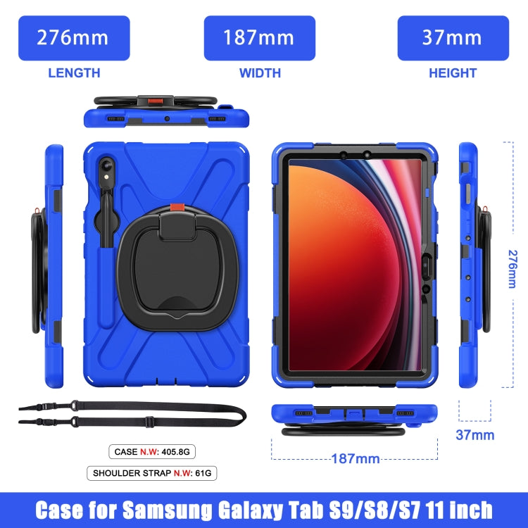 For Samsung Galaxy Tab S9 / S8 / S7 Silicone Hybrid PC Tablet Case with Holder & Shoulder Strap(Blue) - Other Galaxy Tab PC by PMC Jewellery | Online Shopping South Africa | PMC Jewellery | Buy Now Pay Later Mobicred