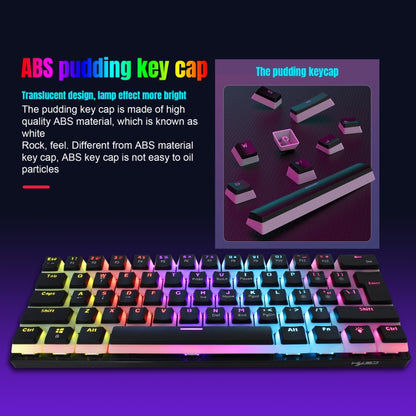 HXSJ L700 Wired RGB Mechanical Keyboard 61 Pudding Key Caps(Black) - Wired Keyboard by HXSJ | Online Shopping South Africa | PMC Jewellery | Buy Now Pay Later Mobicred