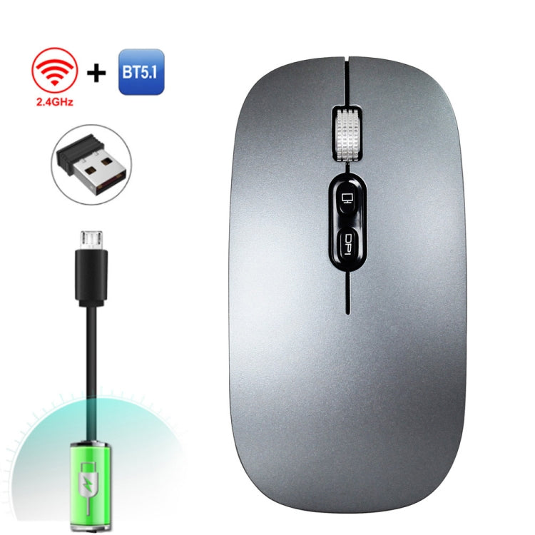 HXSJ M103 1600DPI Dual Mode 2.4GHz + Bluetooth 5.1 Wireless Rechargeable Mouse(Grey) - Wireless Mice by HXSJ | Online Shopping South Africa | PMC Jewellery