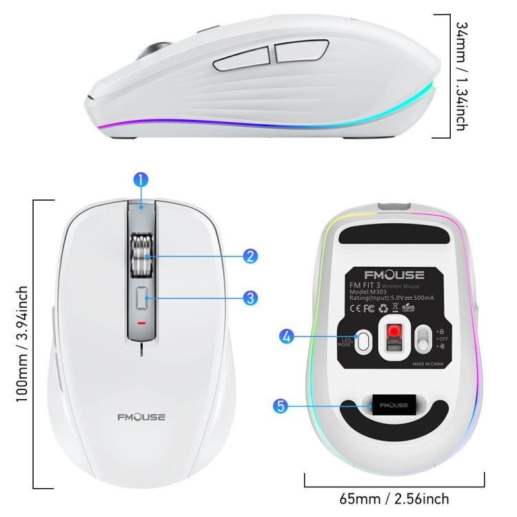 HXSJ M303 2400DPI Dual Mode 2.4GHz + Bluetooth 5.1 Wireless Mouse(Pink) - Wireless Mice by HXSJ | Online Shopping South Africa | PMC Jewellery | Buy Now Pay Later Mobicred