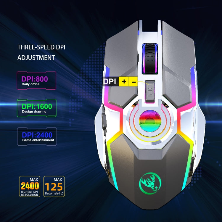 HXSJ T30 2400DPI RGB 2.4GHz Wireless Mouse(Metallic Grey) - Wireless Mice by HXSJ | Online Shopping South Africa | PMC Jewellery | Buy Now Pay Later Mobicred