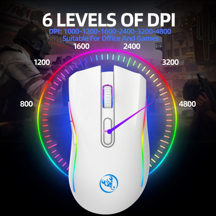 HXSJ T69 4800DPI RGB 2.4GHz Wireless Mouse(White) - Wireless Mice by HXSJ | Online Shopping South Africa | PMC TechLife | Buy Now Pay Later Mobicred