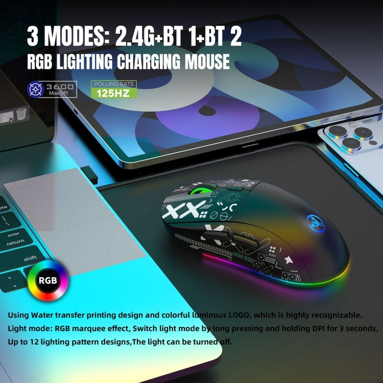 HXSJ T90 RGB Light Three-mode Wireless Gaming Mouse(Black) - Wireless Mice by HXSJ | Online Shopping South Africa | PMC Jewellery | Buy Now Pay Later Mobicred